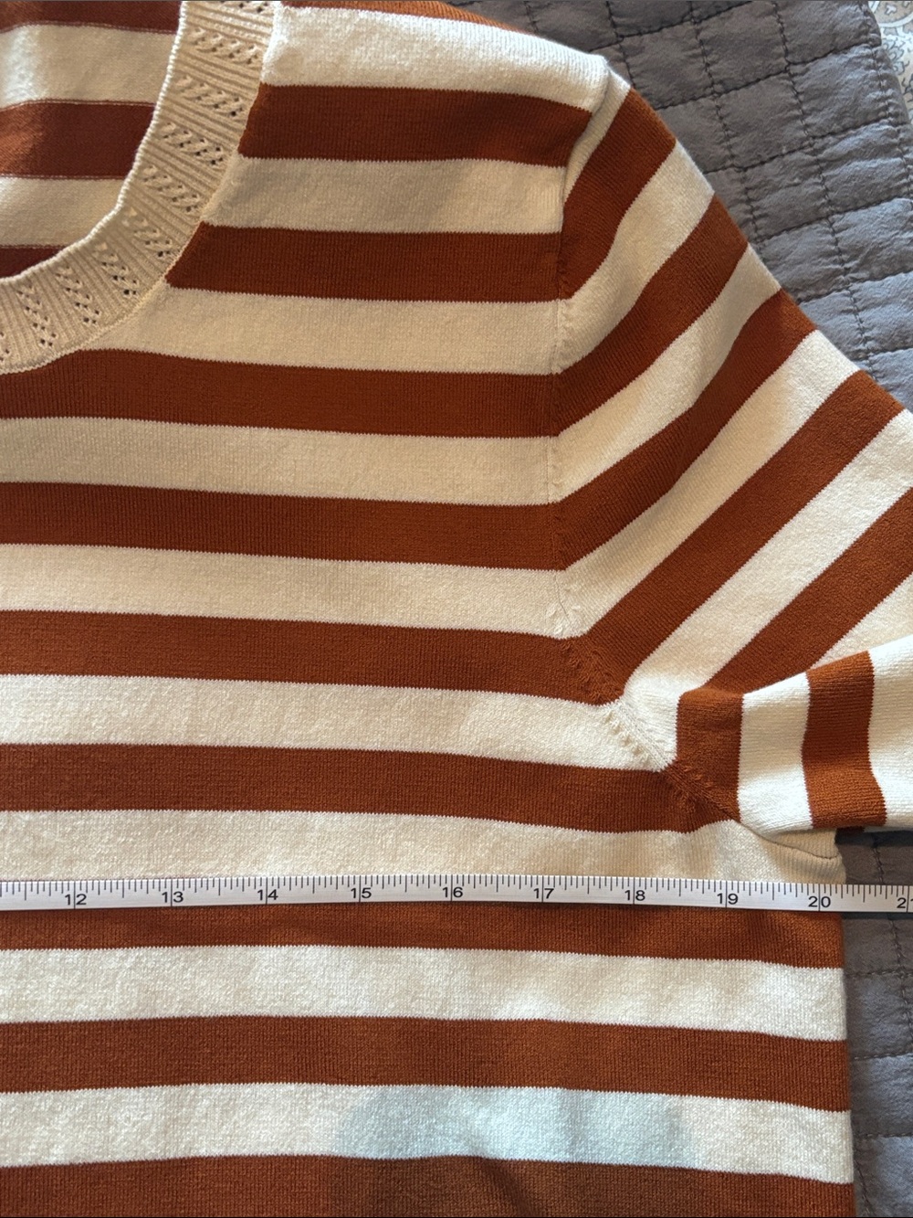 Boden Cream and Rust-Striped Short-Sleeve Crewneck Sweater - Picture 9 of 11
